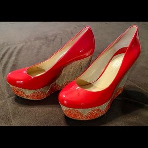 Gianni Bini Red Patent Leather wedges